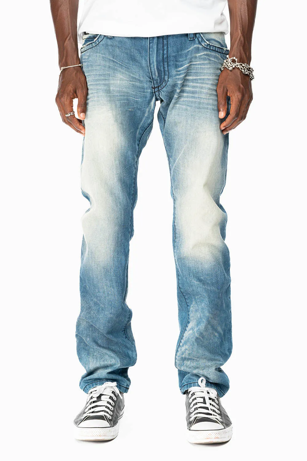 MENS LONG FLAP SLIM JEANS EMBELLISHED WITH CRYSTALS IN OMAHA TAN WASH sold by Robin's Jean product image thumbnail 3
