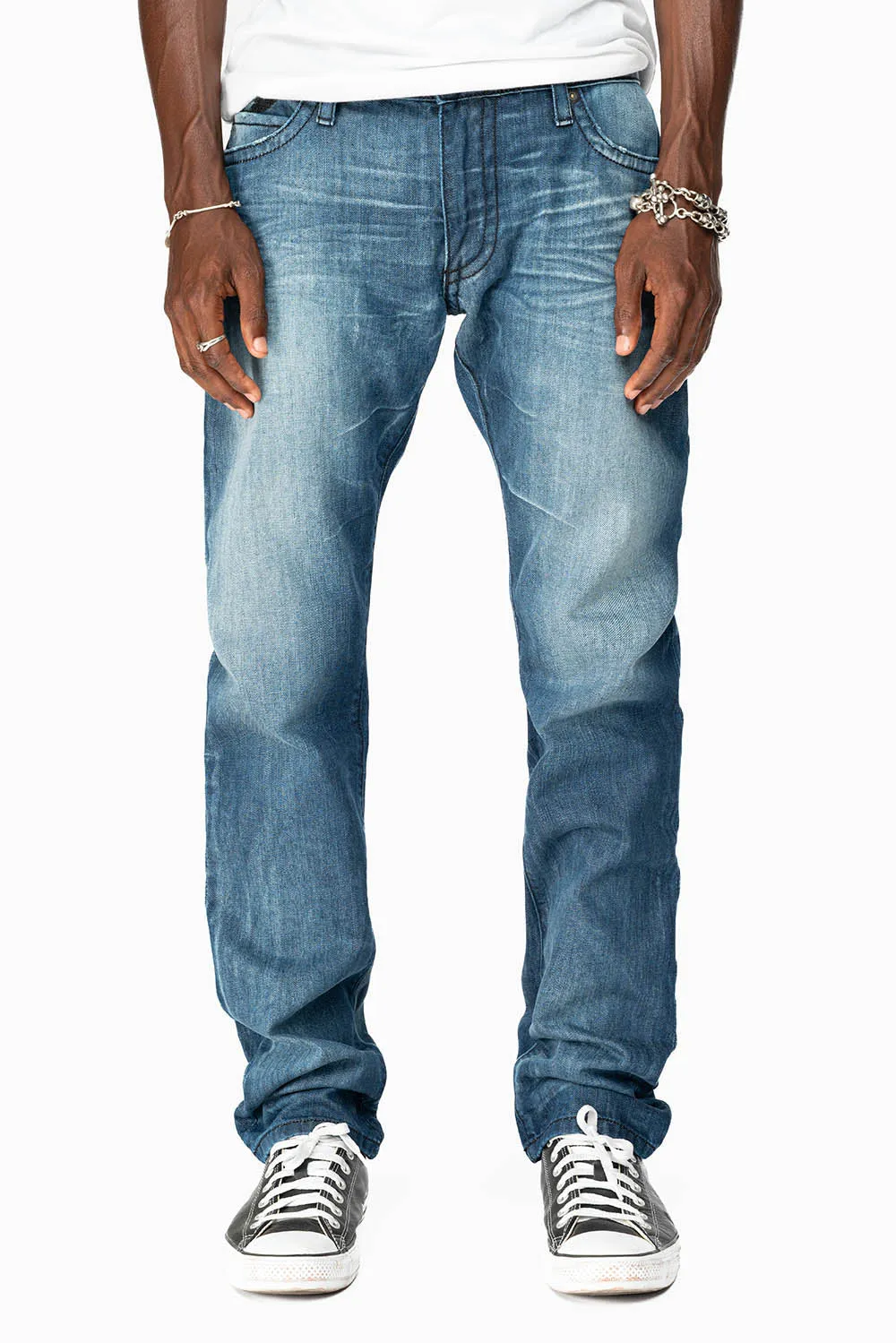 MENS LONG FLAP SLIM JEANS EMBELLISHED WITH CRYSTALS IN OMAHA DARK WASH sold by Robin's Jean product image thumbnail 3