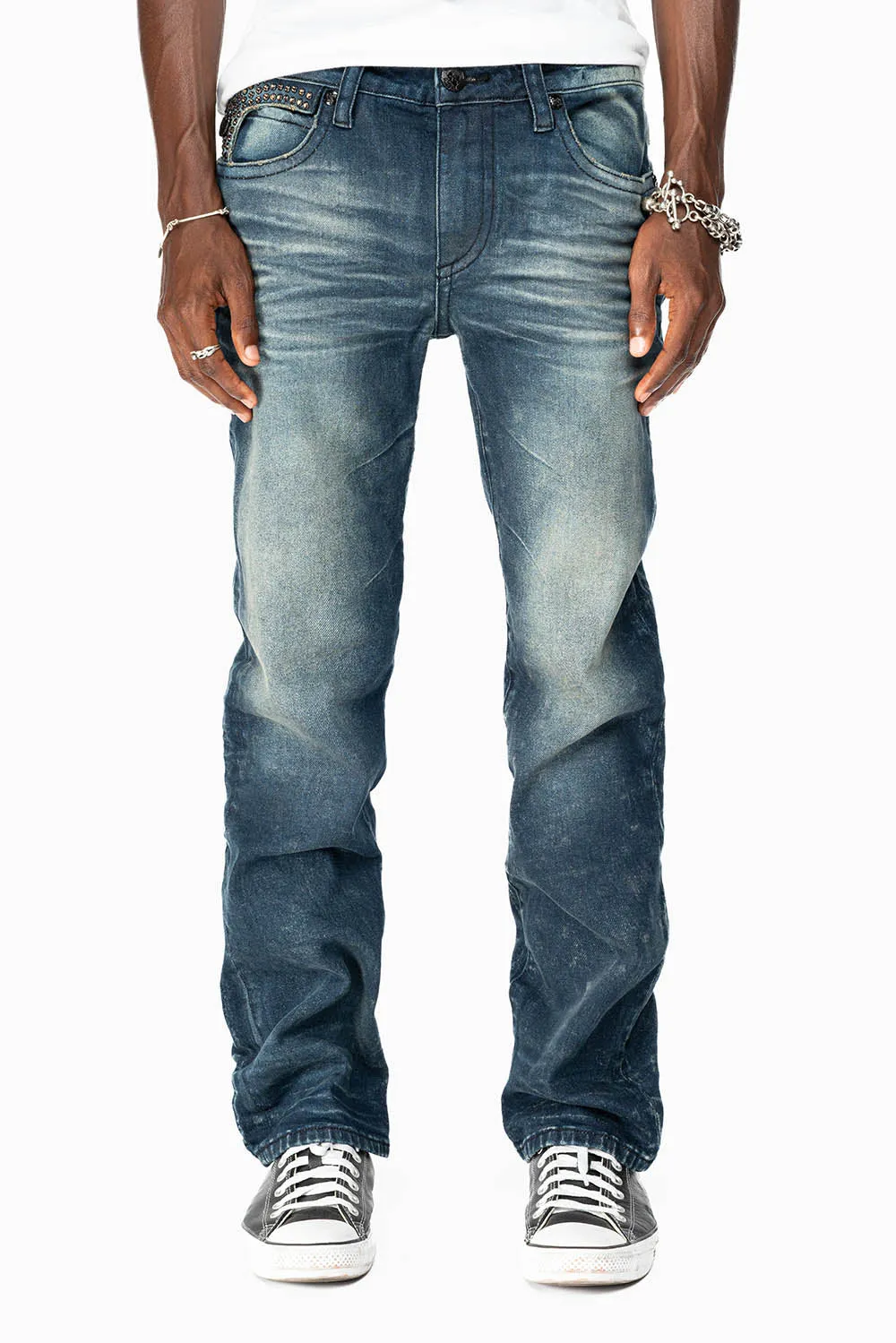 KILLER FLAP MENS STRAIGHT LEG JEANS IN ALBANY DARK FULLY EMBELLISHED WITH SMOKY TOPAZ CRYSTALS sold by Robin's Jean product image thumbnail 3