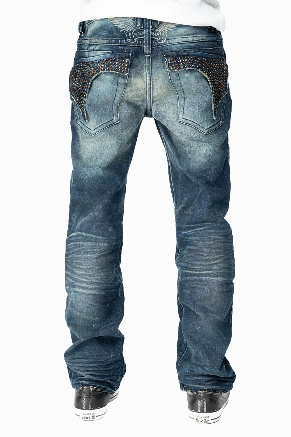 KILLER FLAP MENS STRAIGHT LEG JEANS IN ALBANY DARK FULLY EMBELLISHED WITH SMOKY TOPAZ CRYSTALS sold by Robin's Jean product image thumbnail 5