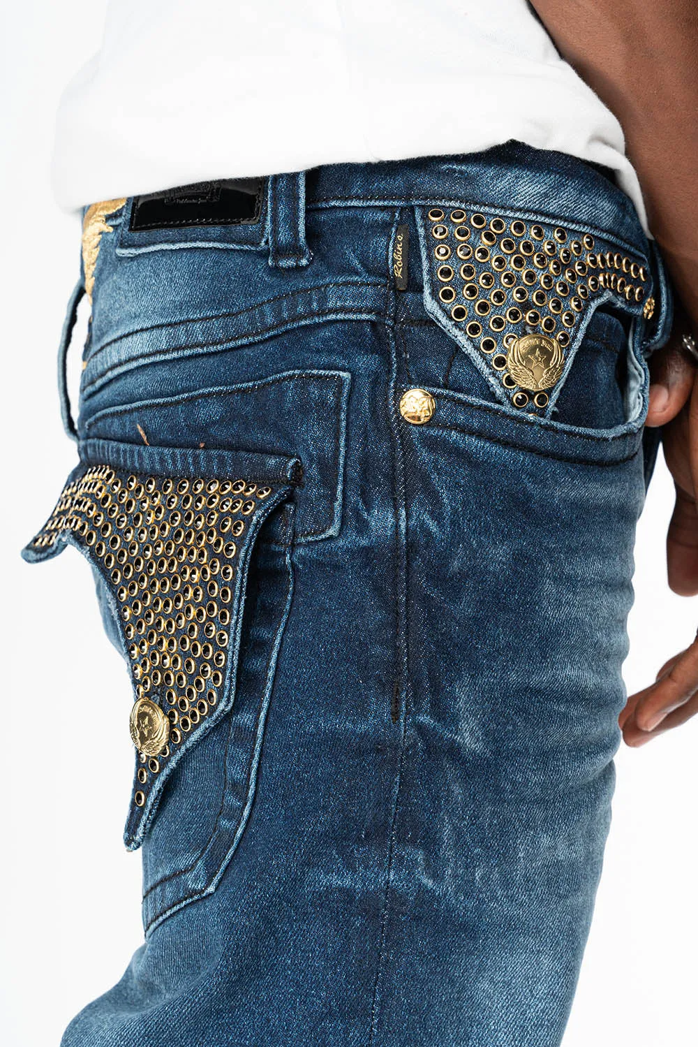 KILLER FLAP MENS SKINNY JEAN IN OMAHA DARK WASH FULLY EMBELLISHED WITH JET BLK CRYSTALS sold by Robin's Jean product image thumbnail 2