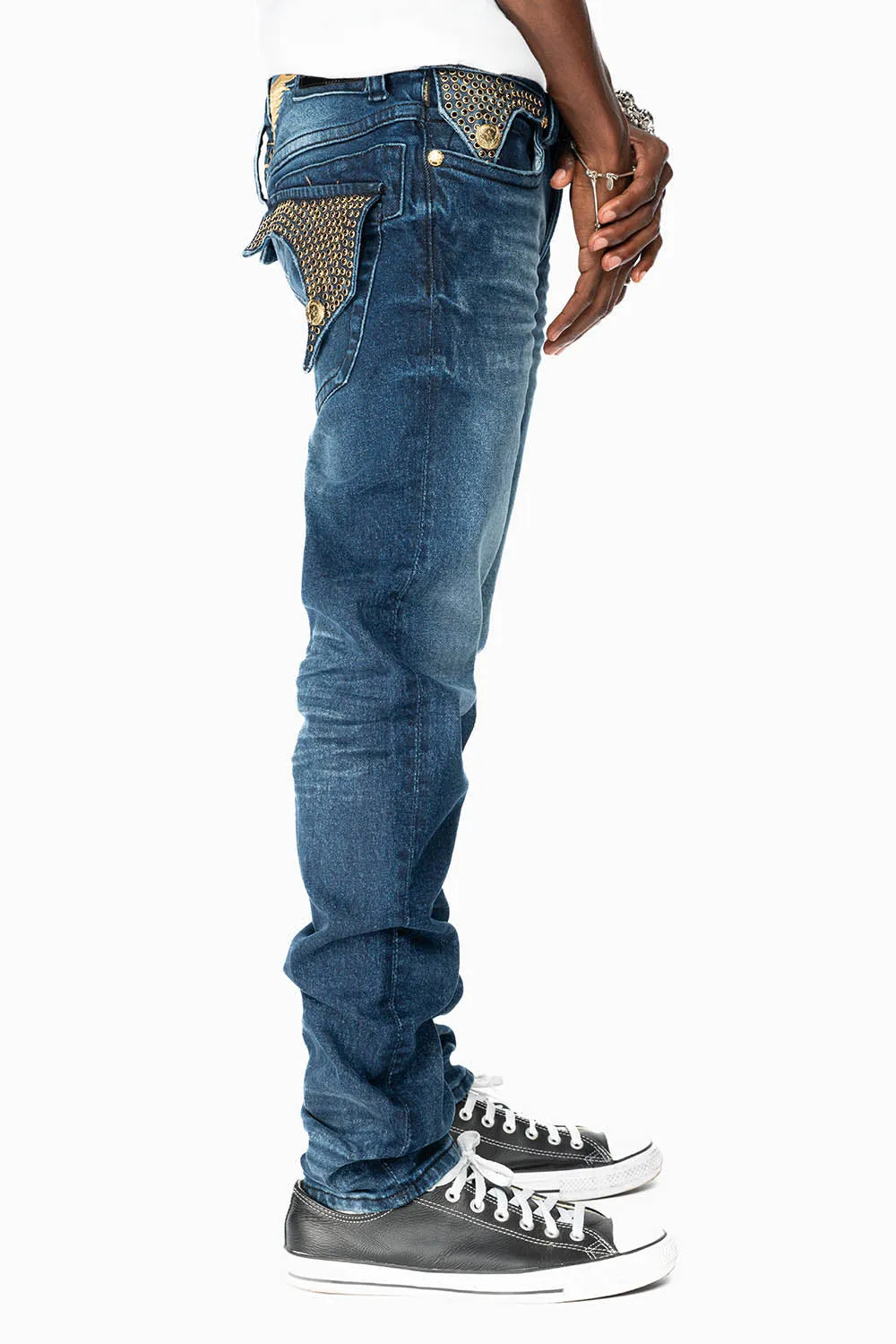 KILLER FLAP MENS SKINNY JEAN IN OMAHA DARK WASH FULLY EMBELLISHED WITH JET BLK CRYSTALS sold by Robin's Jean product image thumbnail 4