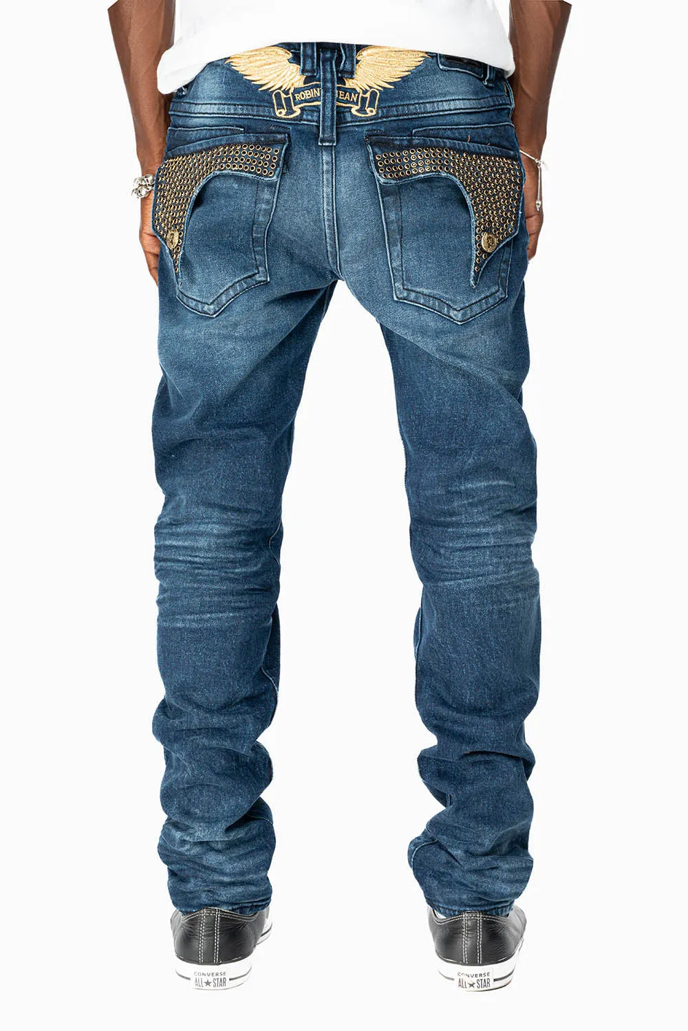 KILLER FLAP MENS SKINNY JEAN IN OMAHA DARK WASH FULLY EMBELLISHED WITH JET BLK CRYSTALS sold by Robin's Jean product image thumbnail 5