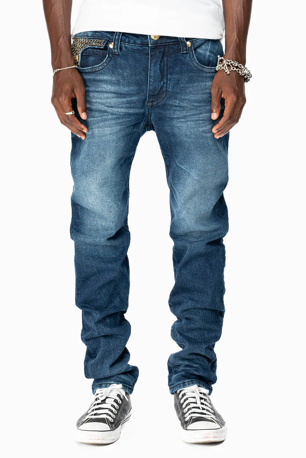 KILLER FLAP MENS SKINNY JEAN IN OMAHA DARK WASH FULLY EMBELLISHED WITH JET BLK CRYSTALS sold by Robin's Jean product image thumbnail 3