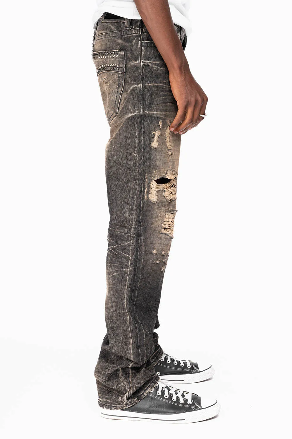 ROBIN'S STRAIGHT LEG JEANS IN CHARCOAL MODOC BROKEN WASH WITH CRYSTALS AND NAILHEAD sold by Robin's Jean product image thumbnail 4