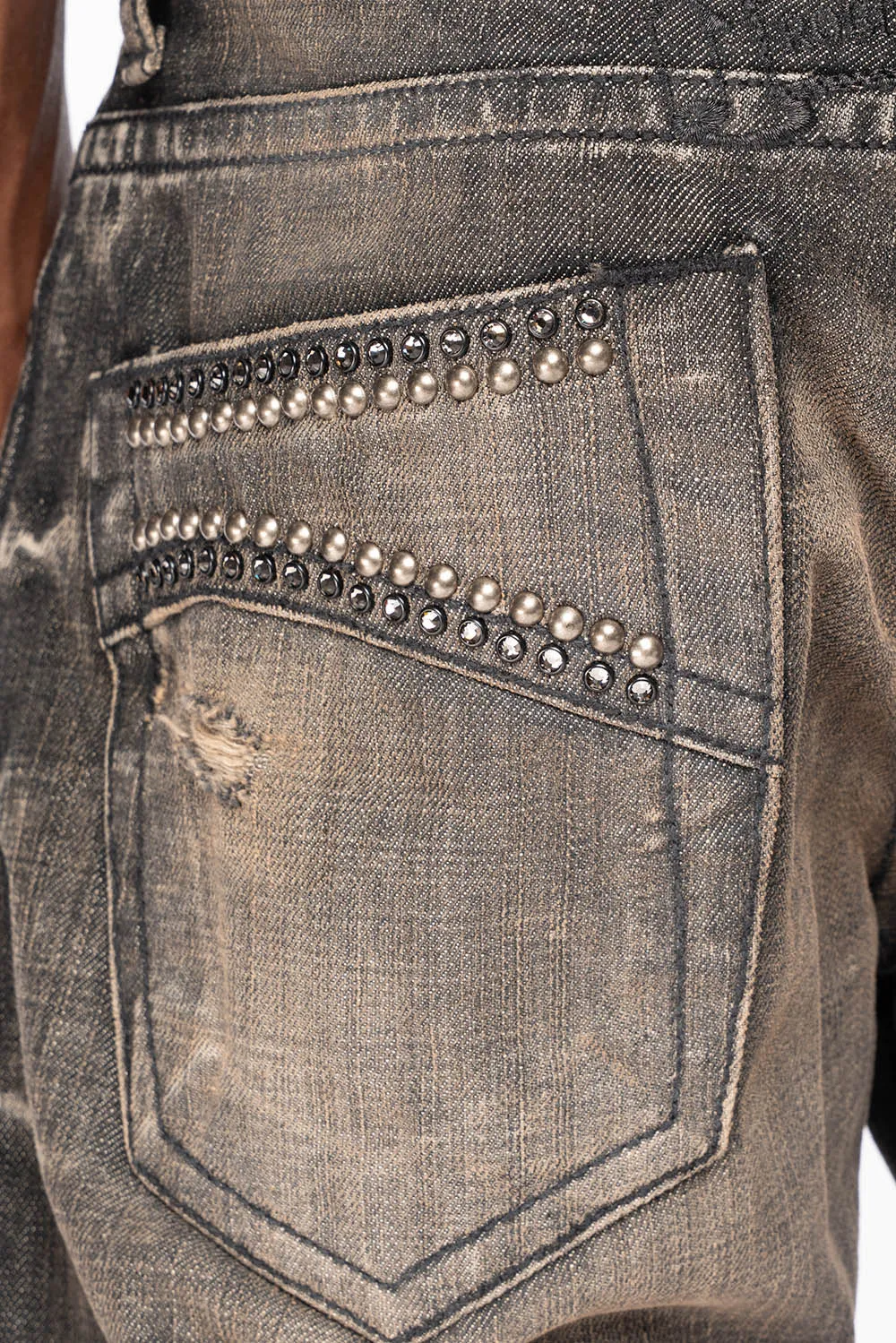ROBIN'S STRAIGHT LEG JEANS IN CHARCOAL MODOC BROKEN WASH WITH CRYSTALS AND NAILHEAD sold by Robin's Jean product image thumbnail 3