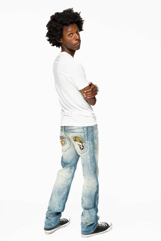 CLASSIC 5 POCKET STRAIGHT LEG JEANS LIMITED EDITION IN AQUARAMA WASH WITH PATCH sold by Robin's Jean
