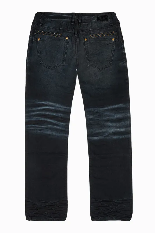 MENS STRAIGHT CUT JEANS WITH CRYSTALS  IN F-UP BLK sold by Robin's Jean