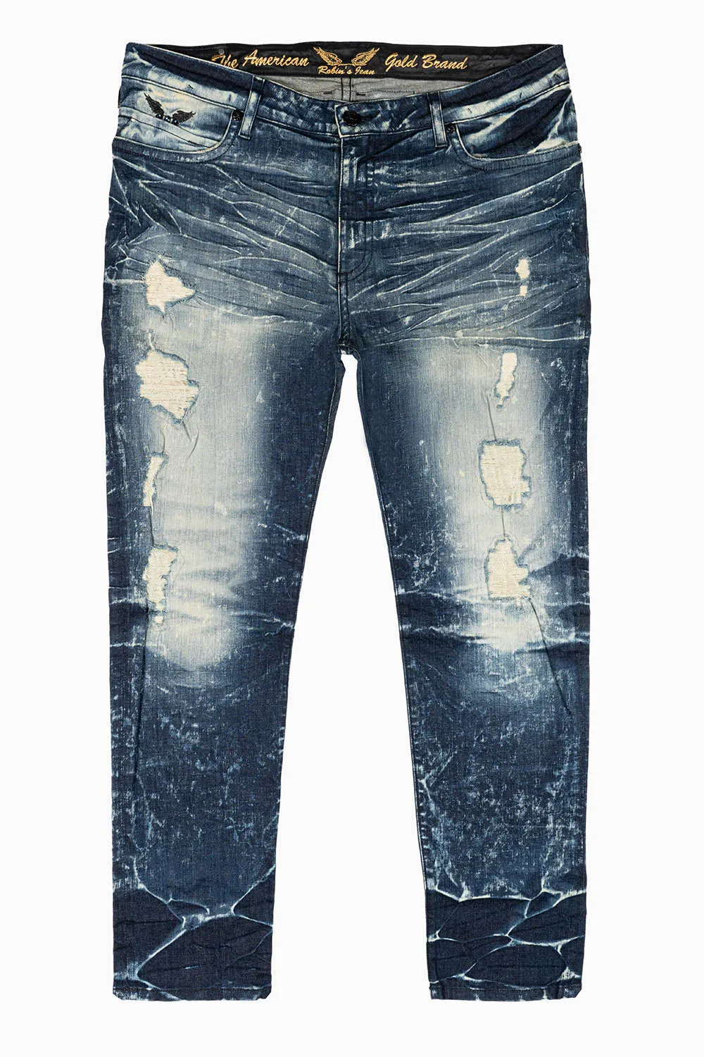 LONG FLAP MENS SKINNY JEANS IN BLUE 5D DARK BROKEN WASH WITH MONTANA BLUE CRYSTALS sold by Robin's Jean product image thumbnail 3