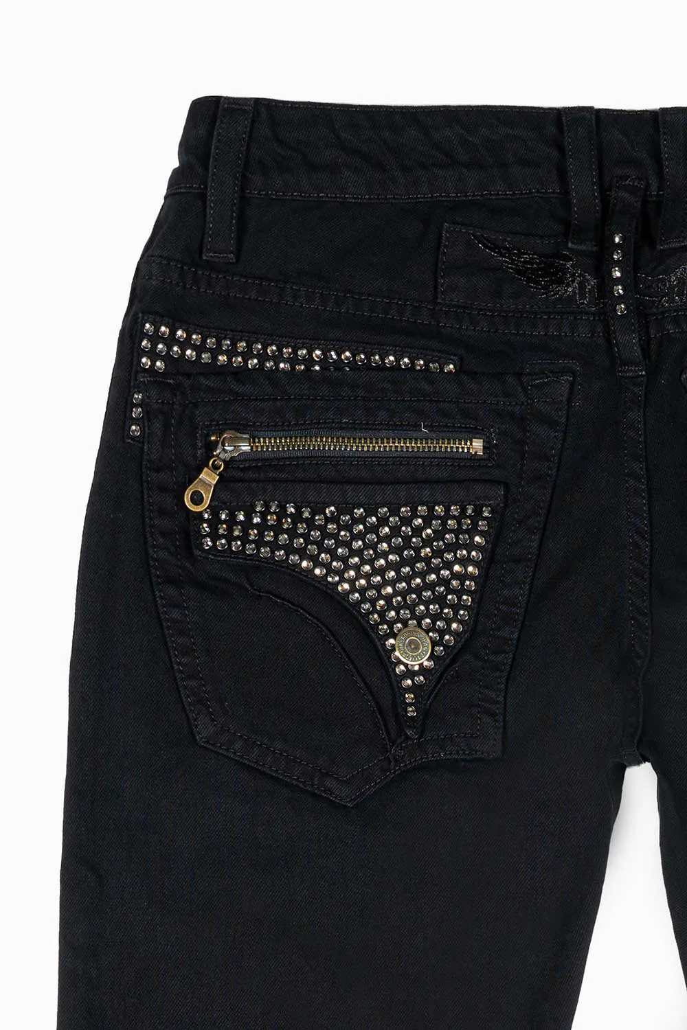MINI FLAP MENS SLIM JEANS IN PURE BLK WASH WITH CRYSTALS sold by Robin's Jean product image thumbnail 2