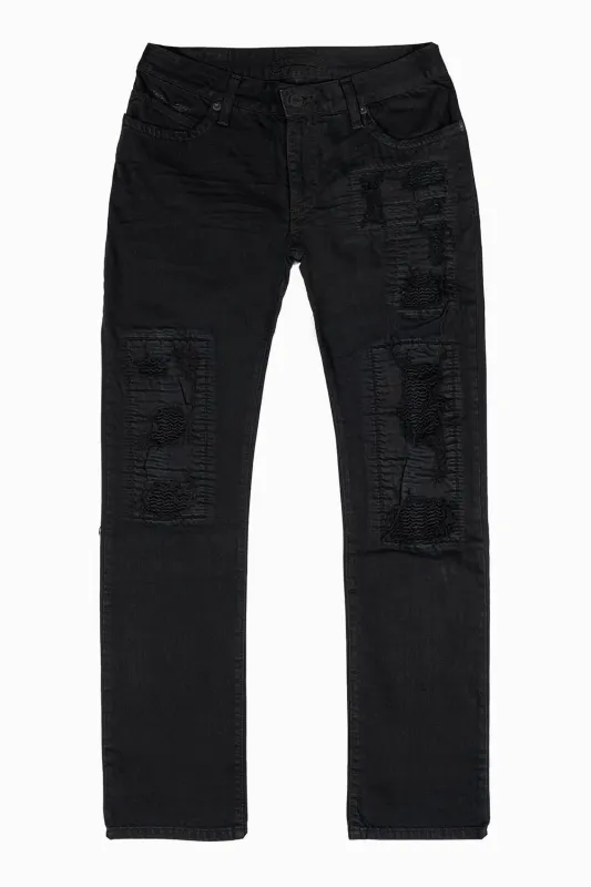 CROSSED OUT MENS CLASIC STRAIGHT LEG JEANS  IN PURE BLK sold by Robin's Jean