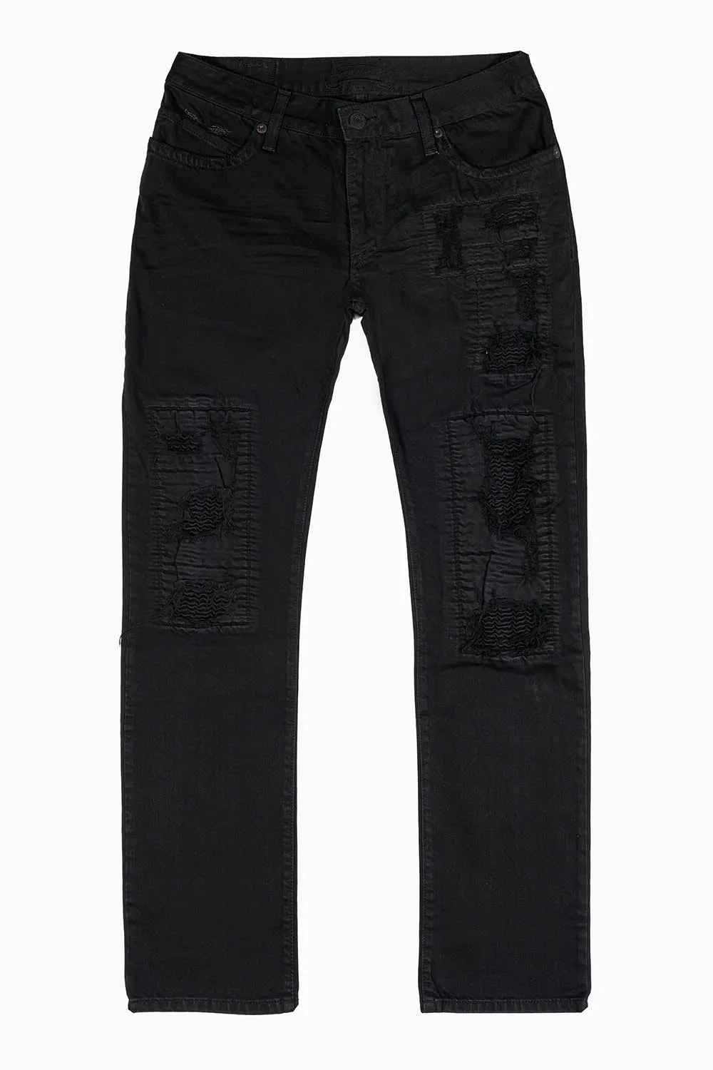CROSSED OUT MENS CLASIC STRAIGHT LEG JEANS IN PURE BLK sold by Robin's Jean
