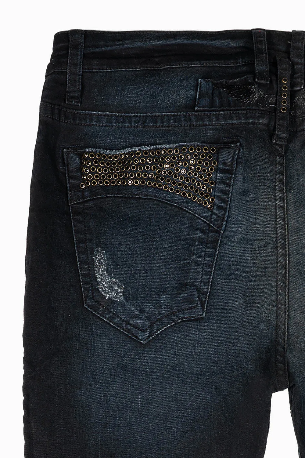 MENS SKINNY LEG ZIPPER JEANS IN F_UP BLK WITH EMBELLISHMENT sold by Robin's Jean product image thumbnail 2