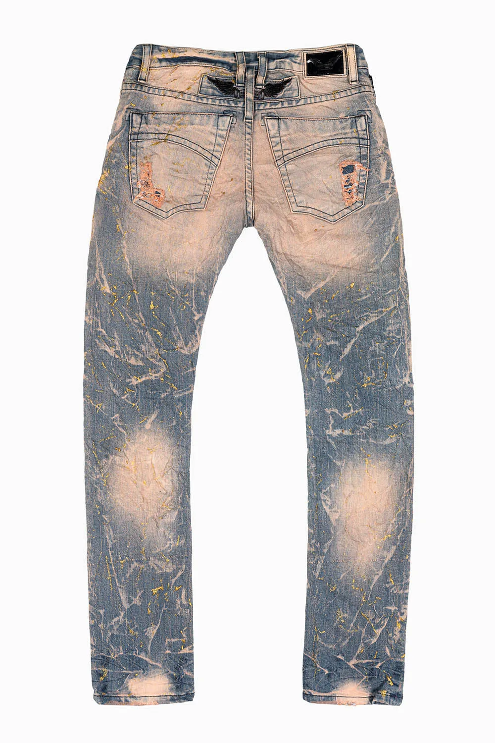 MENS MOTORCYCLE ZIPPERS SLIM JEANS IN MINERAL CHARCOAL WASH WITH GOLD LEAF TREATMENT sold by Robin's Jean product image thumbnail 2