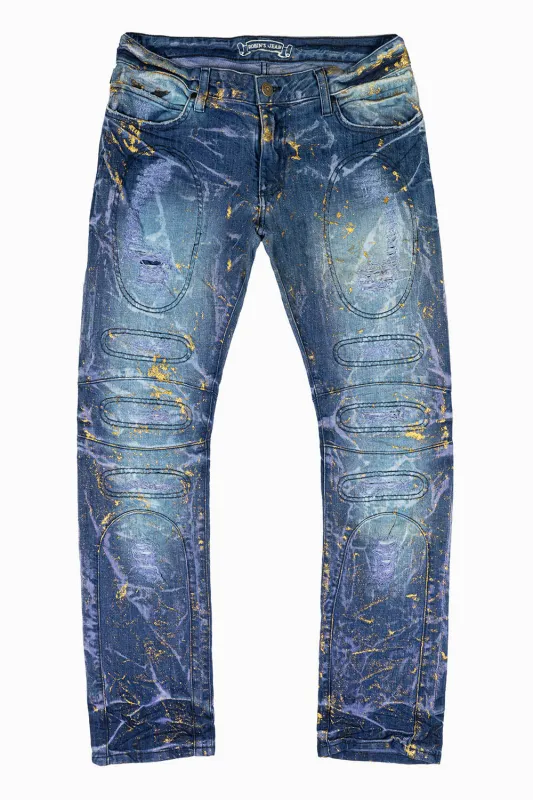 SLIM JEANS WITH OVAL PATCHES  IN PURPLE HAZE sold by Robin's Jean