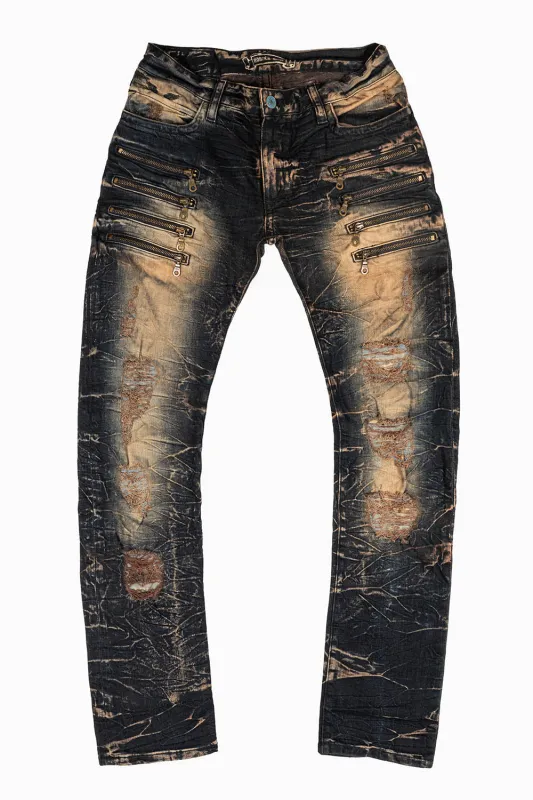MINI FLAP MENS BIKER JEANS IN 4D DARK OXIDO sold by Robin's Jean