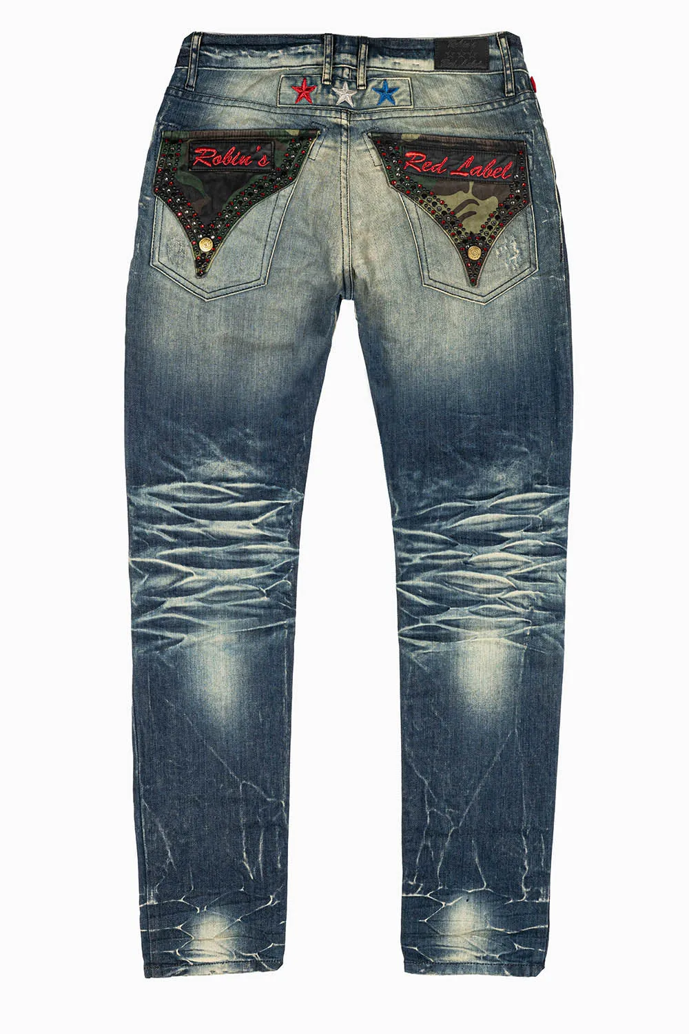 ROBINS RED LABEL LONG FLAP/MILITARY SLIM JEANS IN 5D DARK BROKEN WASH sold by Robin's Jean