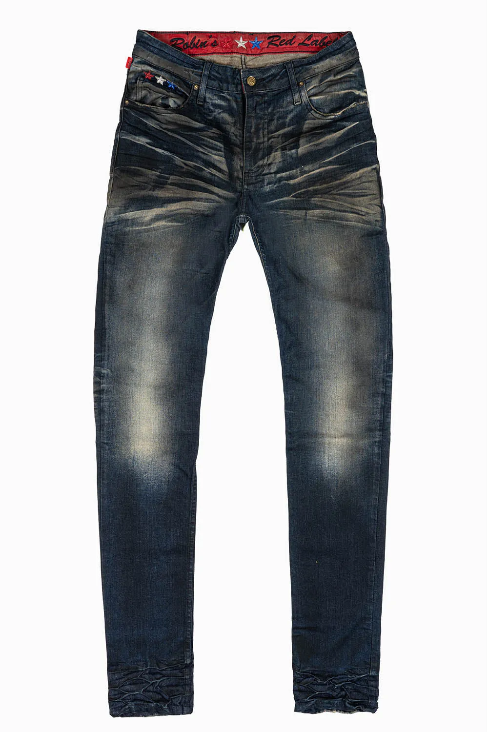 ROBINS RED LABEL LONG FLAP SLIM JEANS IN TAR WASH WASH WITH CRYSTAL AND NAILHEAD sold by Robin's Jean product image thumbnail 3