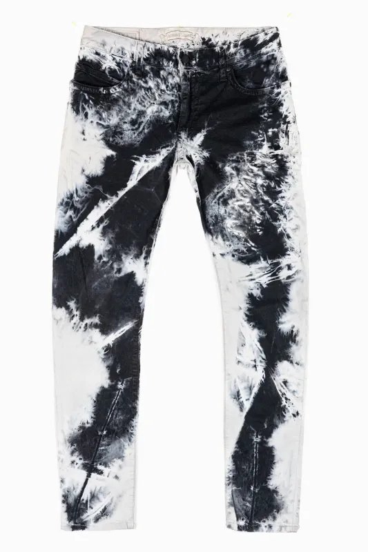 LONG FLAP SLIM FIT MENS JEANS WITH CRYSTALS IN TIE DYE BLK WASH sold by Robin's Jean
