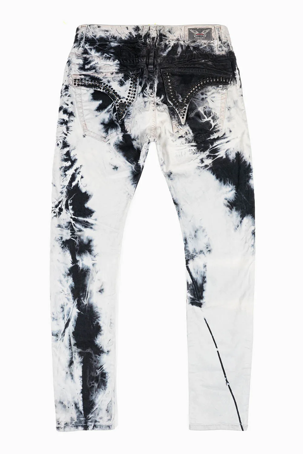 LONG FLAP SLIM FIT MENS JEANS WITH CRYSTALS IN TIE DYE BLK WASH sold by Robin's Jean product image thumbnail 3
