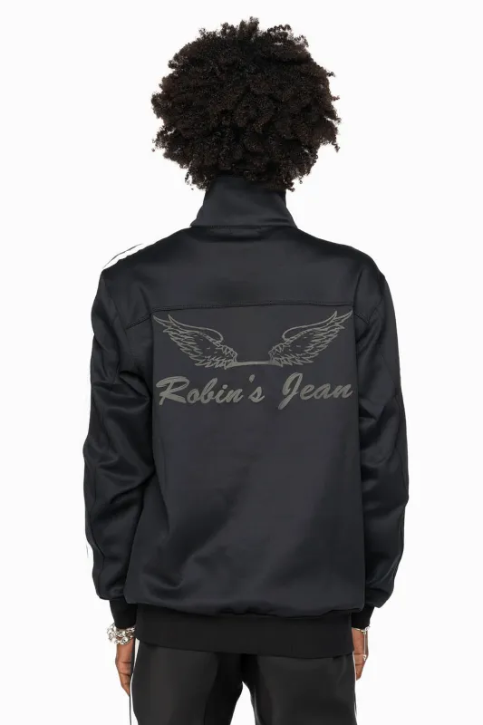 TRACK JACKET IN BLACK WITH WHITE STRIPE sold by Robin's Jean