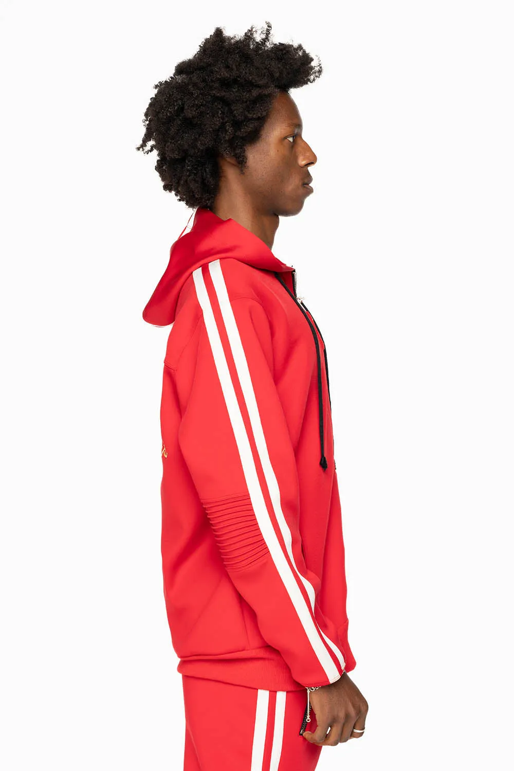 HOODED TRACK JACKET IN RED WITH WHITE STRIPE sold by Robin's Jean product image thumbnail 2