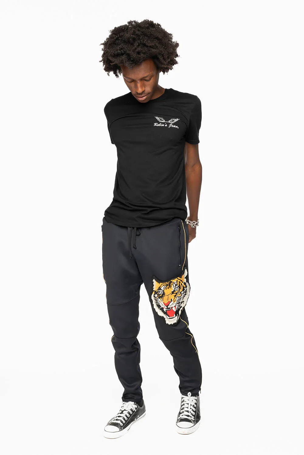 JOGGER IN BLACK WITH TIGER PATCH sold by Robin's Jean