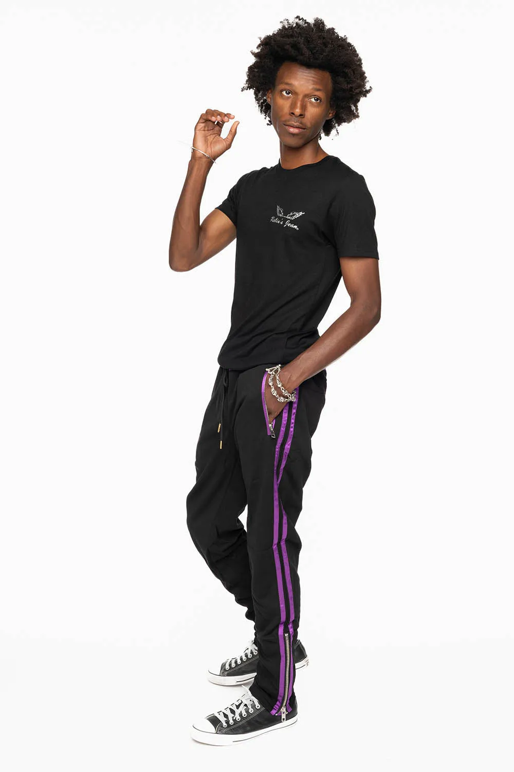 ROBIN’S CLASSIC JOGGER IN BLACK WITH PURPLE STRIPES sold by Robin's Jean product image thumbnail 3