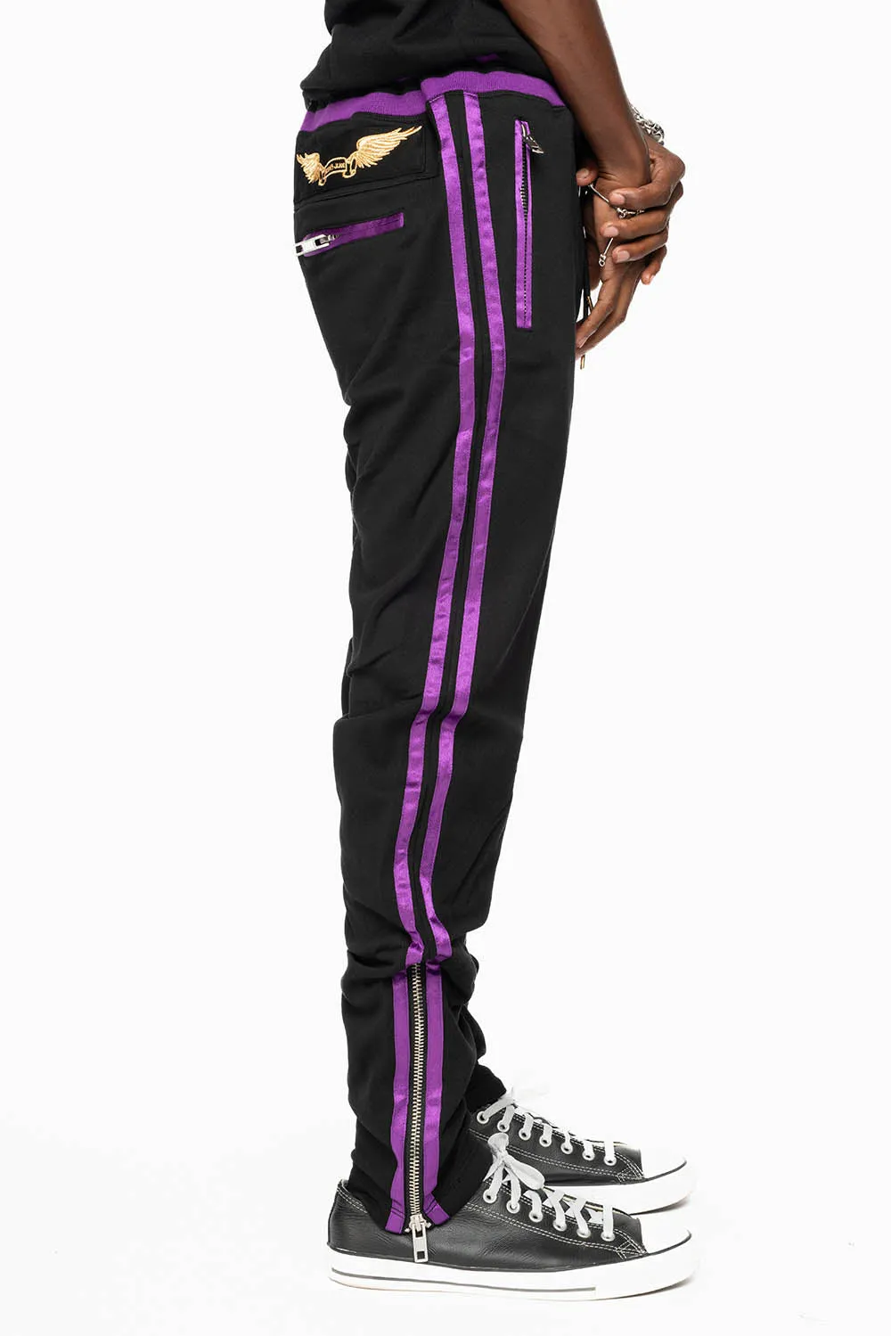 ROBIN’S CLASSIC JOGGER IN BLACK WITH PURPLE STRIPES sold by Robin's Jean product image thumbnail 5