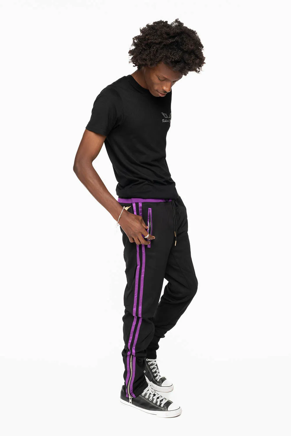 ROBIN’S CLASSIC JOGGER IN BLACK WITH PURPLE STRIPES sold by Robin's Jean product image thumbnail 2