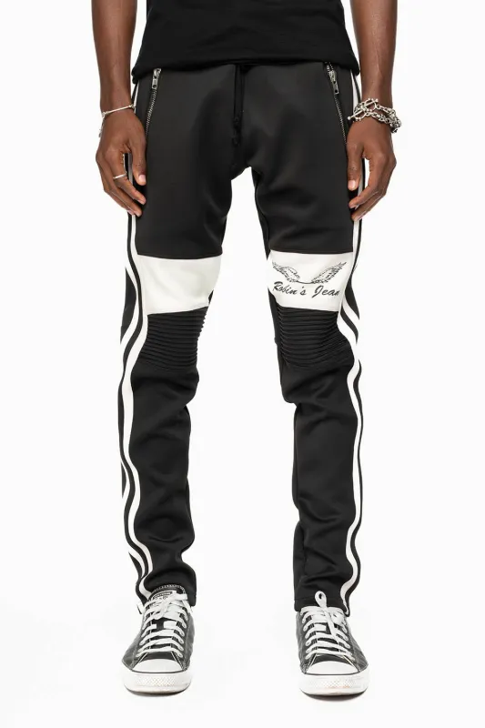 BIKER STYLE JOGGER IN BLACK WITH WHITE STRIPES sold by Robin's Jean