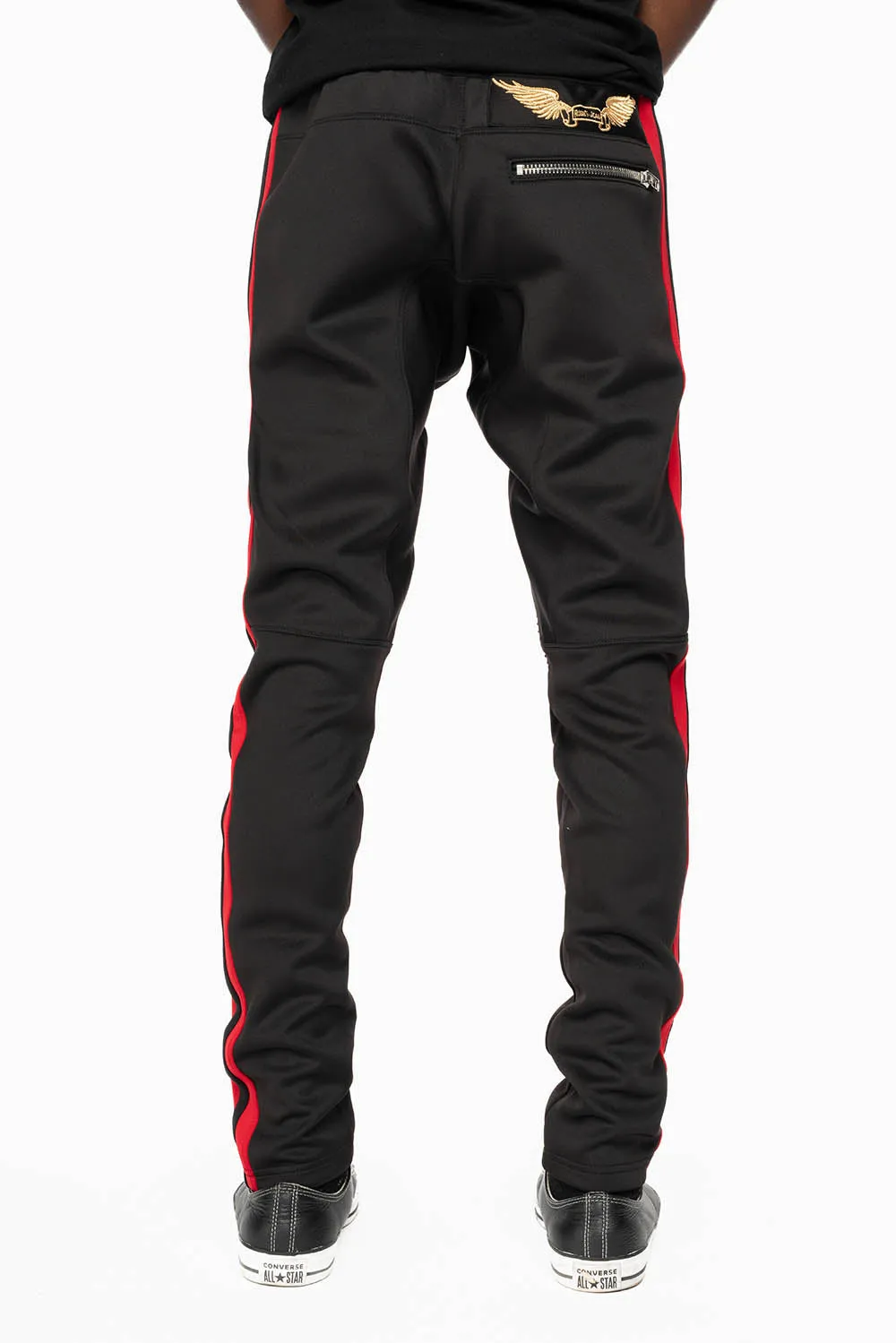 BIKER STYLE JOGGER IN BLACK WITH RED STRIPES sold by Robin's Jean product image thumbnail 4