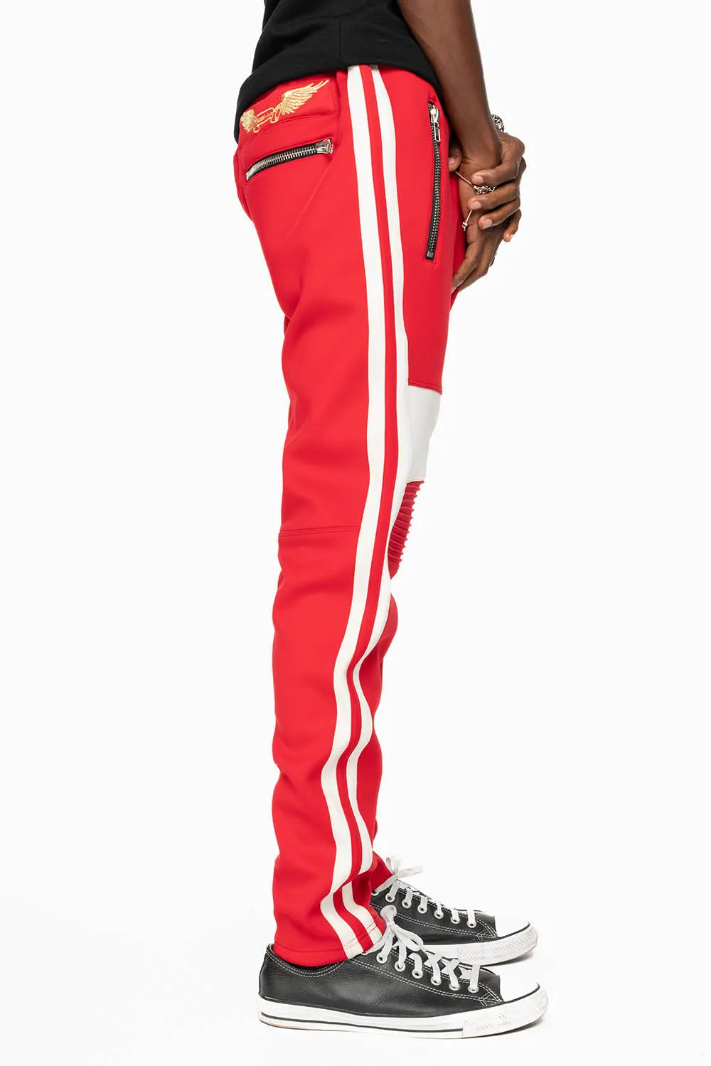BIKER STYLE JOGGER IN RED WITH WHITE STRIPES sold by Robin's Jean product image thumbnail 2