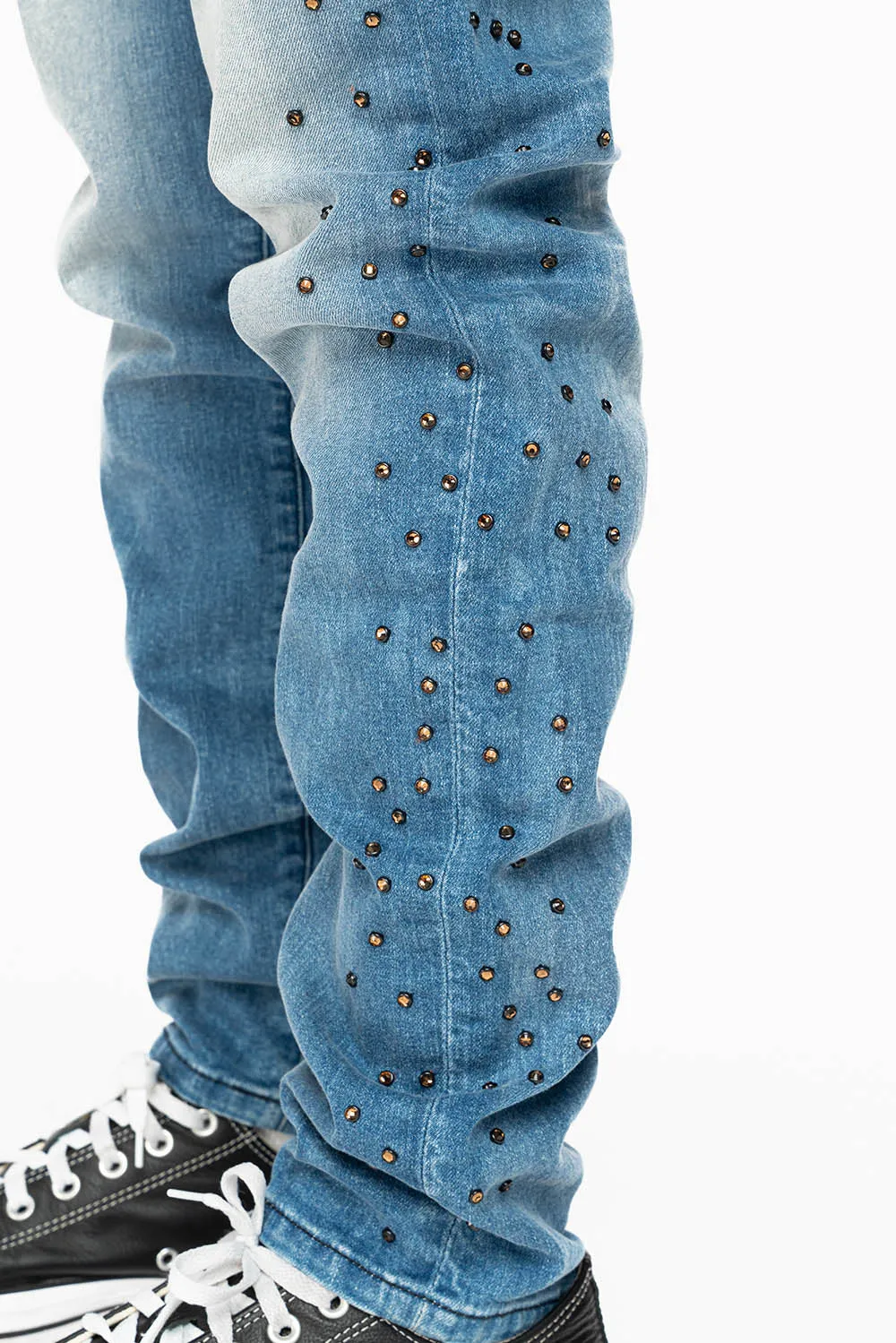 SKINNY JEAN IN BLUE 5D LIGHT WASH EMBELLISHED SIDE LEGS WITH CRYSTALS sold by Robin's Jean product image thumbnail 4