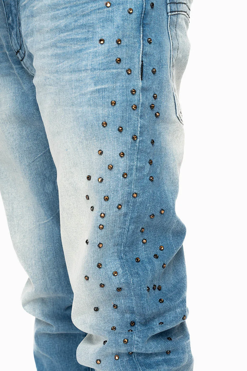 SKINNY JEAN IN BLUE 5D LIGHT WASH EMBELLISHED SIDE LEGS WITH CRYSTALS sold by Robin's Jean product image thumbnail 3