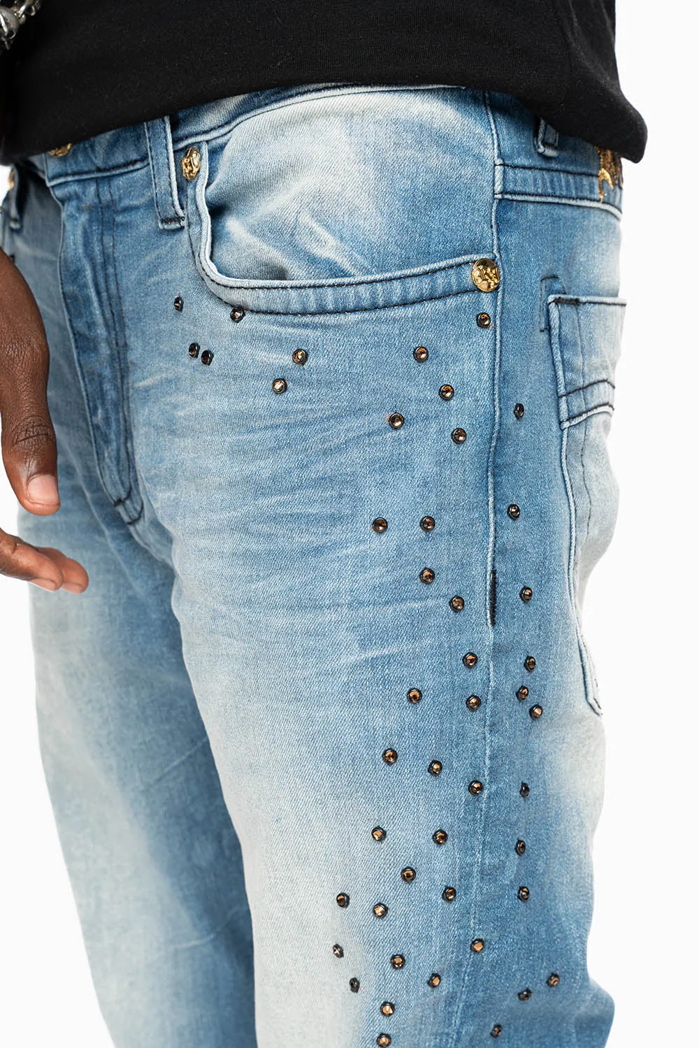 SKINNY JEAN IN BLUE 5D LIGHT WASH EMBELLISHED SIDE LEGS WITH CRYSTALS sold by Robin's Jean product image thumbnail 2
