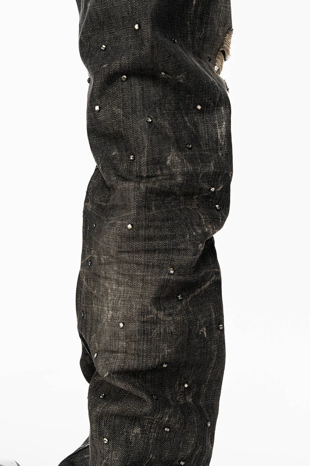 STRAIGHT LEG JEANS IN CHARCOAL MODOC BROKEN WASH EMBELLISHED ALL OVER WITH CRYSTALS sold by Robin's Jean product image thumbnail 4