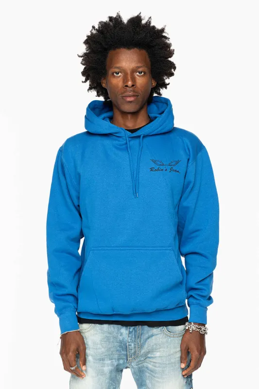 ROBIN’S JEAN PULLOVER HOODIE IN ROYAL BLUE WITH BLACK WING PRINT sold by Robin's Jean