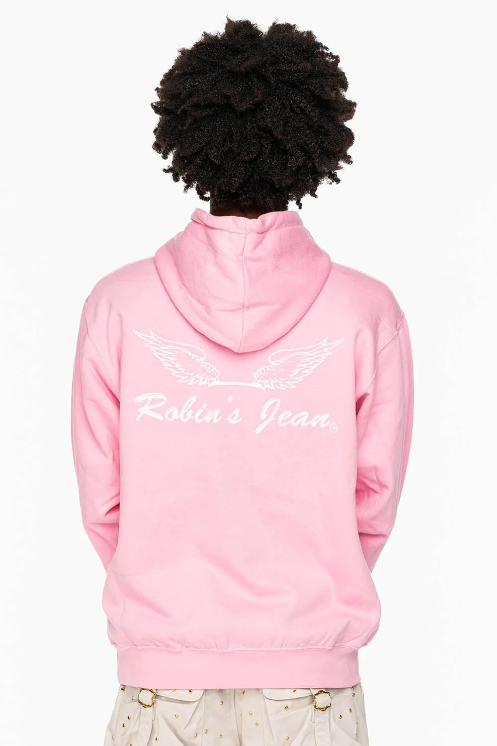 ROBIN’S JEAN PULLOVER HOODIE IN LIGHT PINK WITH WHITE WING PRINT sold by Robin's Jean product image thumbnail 2