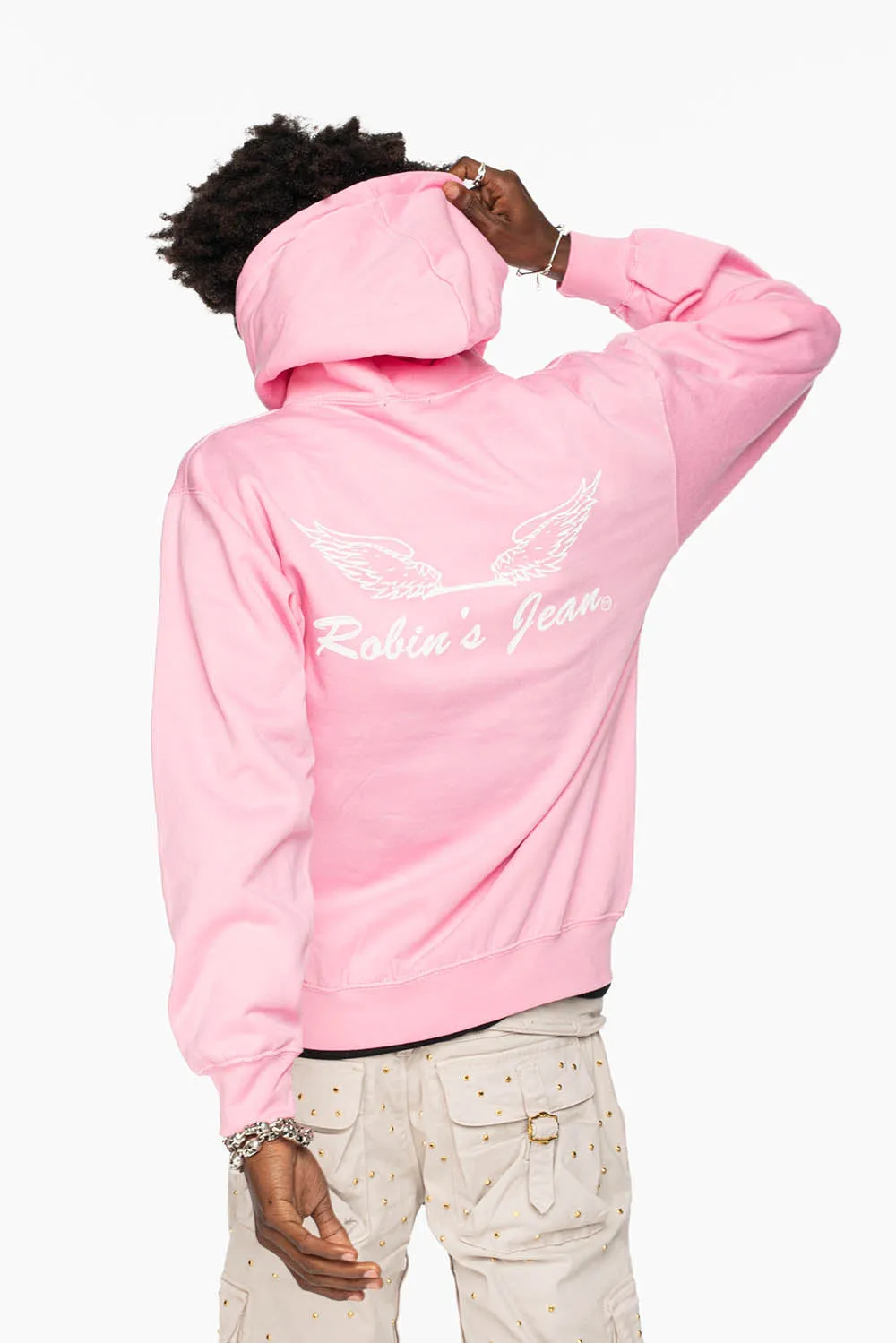 ROBIN’S JEAN PULLOVER HOODIE IN LIGHT PINK WITH WHITE WING PRINT sold by Robin's Jean product image thumbnail 5