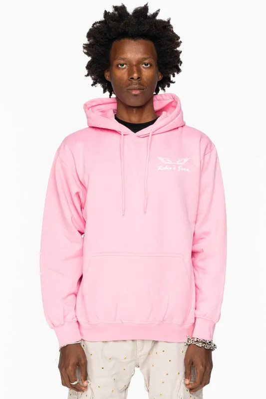 ROBIN’S JEAN PULLOVER HOODIE IN LIGHT PINK WITH WHITE WING PRINT sold by Robin's Jean