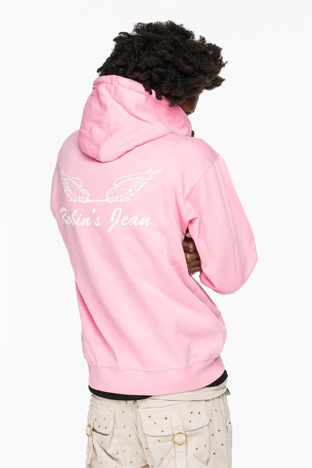 ROBIN’S JEAN PULLOVER HOODIE IN LIGHT PINK WITH WHITE WING PRINT sold by Robin's Jean product image thumbnail 4