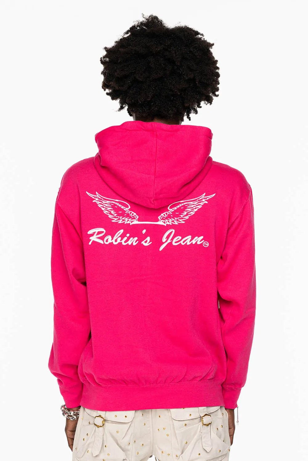 ROBIN’S JEAN PULLOVER HOODIE IN FUCHsIA WITH WHITE WING PRINT sold by Robin's Jean product image thumbnail 2