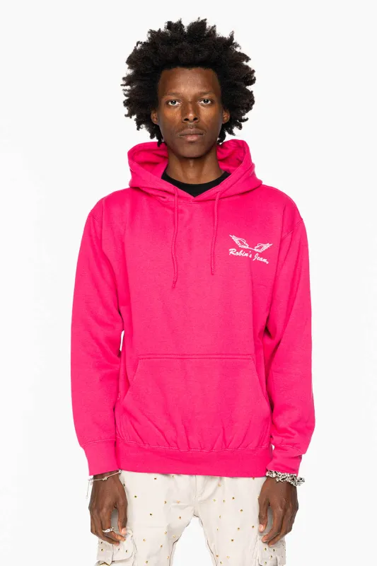 ROBIN’S JEAN PULLOVER HOODIE IN FUCHsIA WITH WHITE WING PRINT sold by Robin's Jean