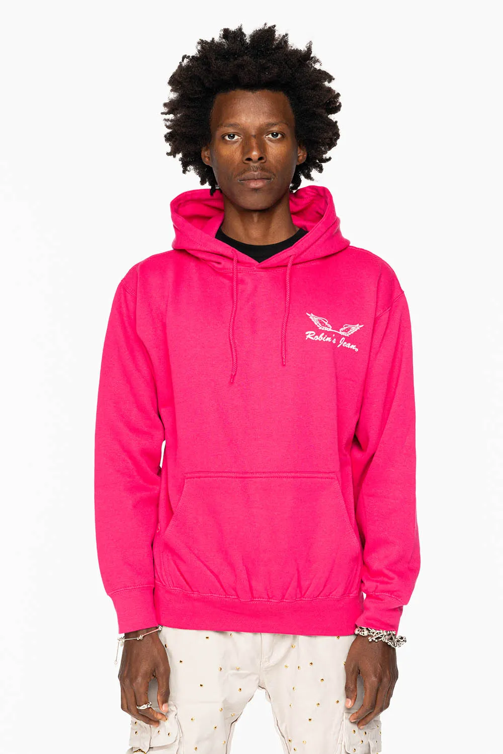 ROBIN’S JEAN PULLOVER HOODIE IN FUCHsIA WITH WHITE WING PRINT sold by Robin's Jean