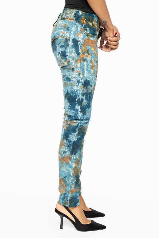 MARILYN LOW RISE WOMENS SKINNY JEANS IN  PAINT BLUE WASH WITH AURUM CRYSTALS sold by Robin's Jean