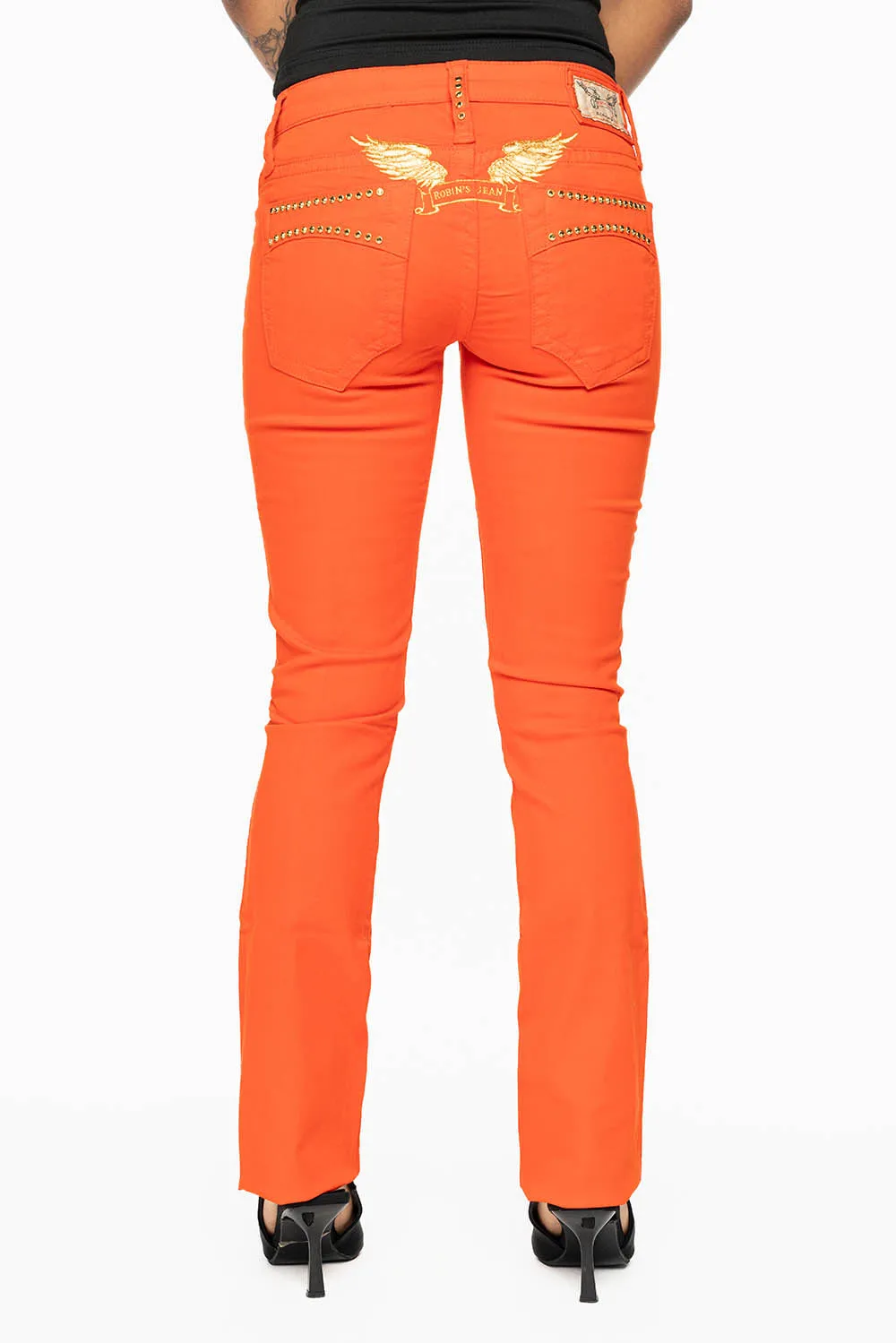MARILYN LOW RISE WOMENS JEANS IN TANGERINE WASH WITH GOLD WINGS & AURUM CRYSTALS sold by Robin's Jean product image thumbnail 5