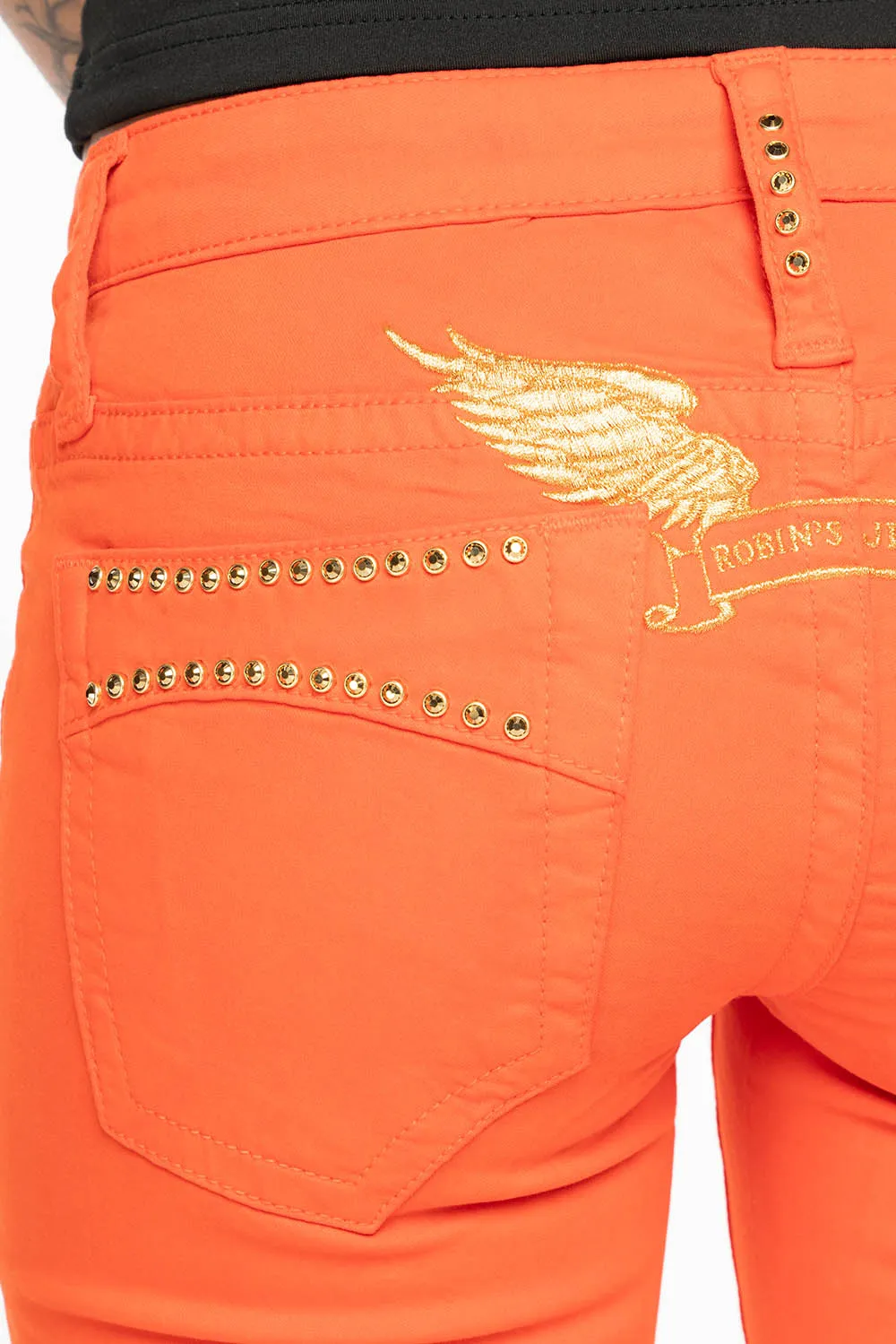 MARILYN LOW RISE WOMENS JEANS IN TANGERINE WASH WITH GOLD WINGS & AURUM CRYSTALS sold by Robin's Jean product image thumbnail 3