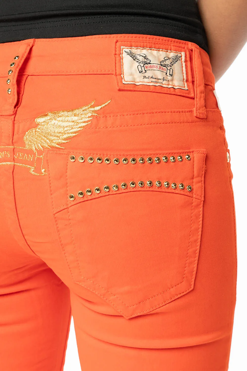 MARILYN LOW RISE WOMENS JEANS IN TANGERINE WASH WITH GOLD WINGS & AURUM CRYSTALS sold by Robin's Jean product image thumbnail 4
