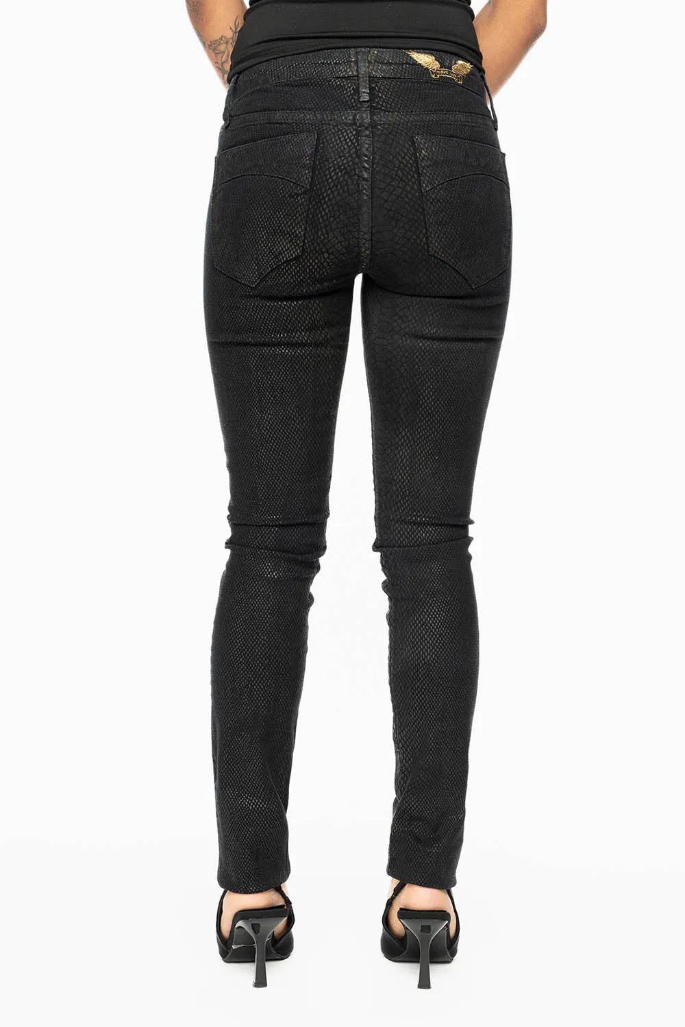JANE MID RISE WOMENS SKINNY JEANS IN LIZARD BLACK sold by Robin's Jean product image thumbnail 3